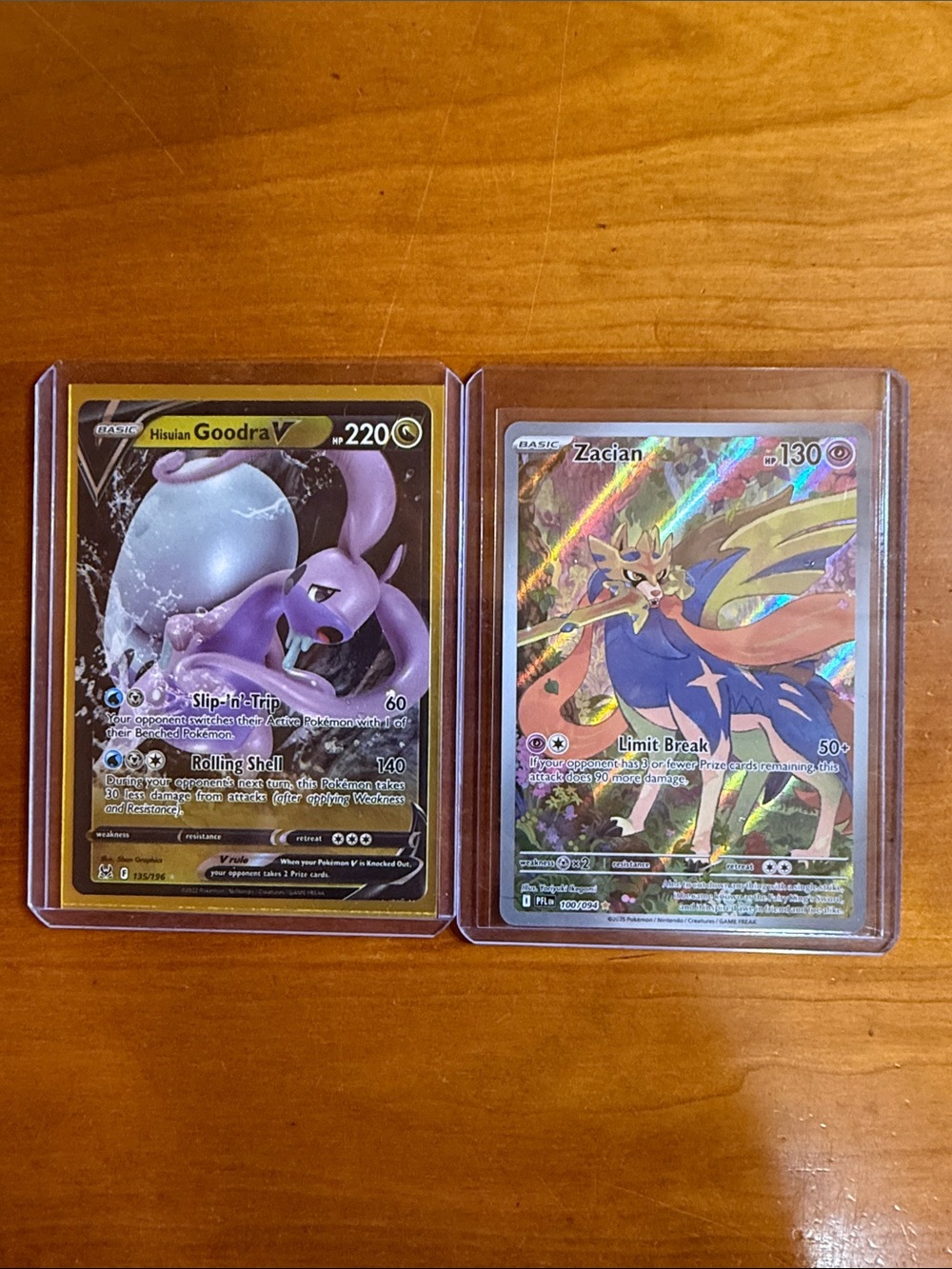 Pokemon Hisuian Goodra V and Zacian Holo Dual Card Set - Purple, Blue, Gold